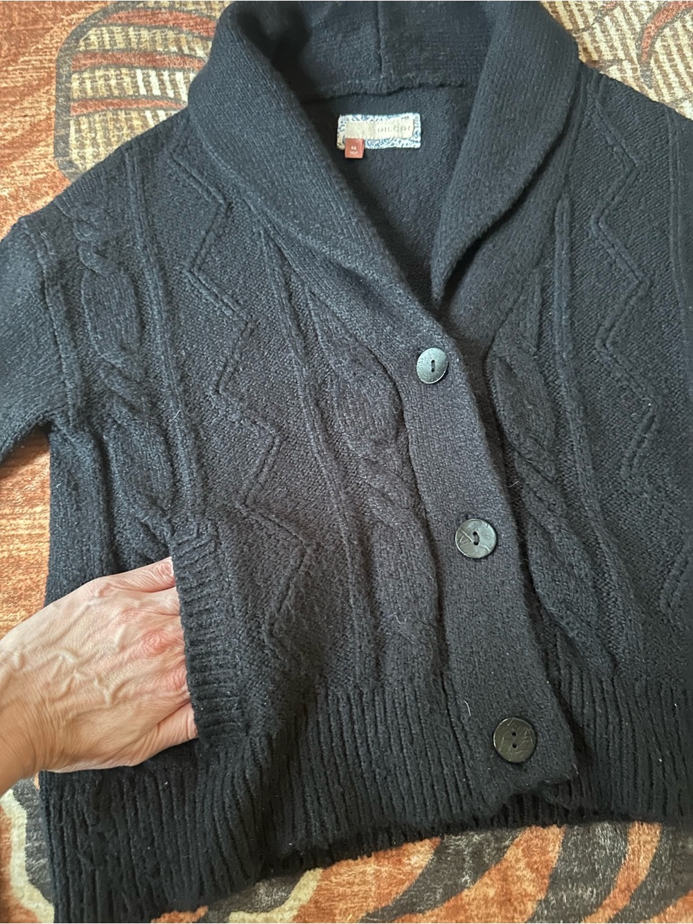 Pilcro Black Cable Knit Shawl-Collar Cardigan - Picture 3 of 5